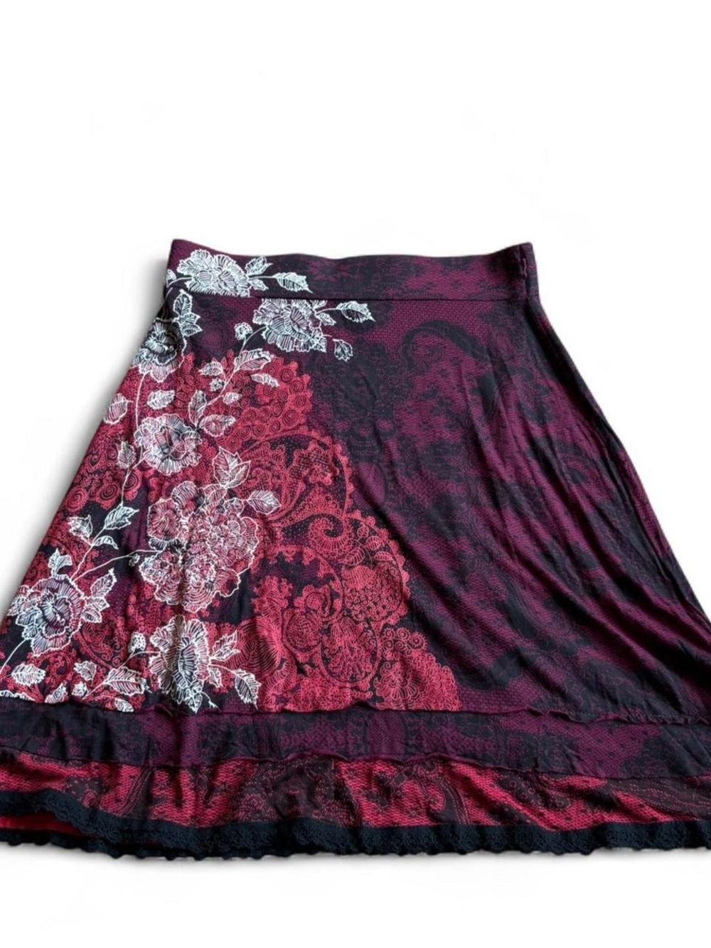 Desigual Burgundy and White Floral Midi Skirt - Picture 2 of 4